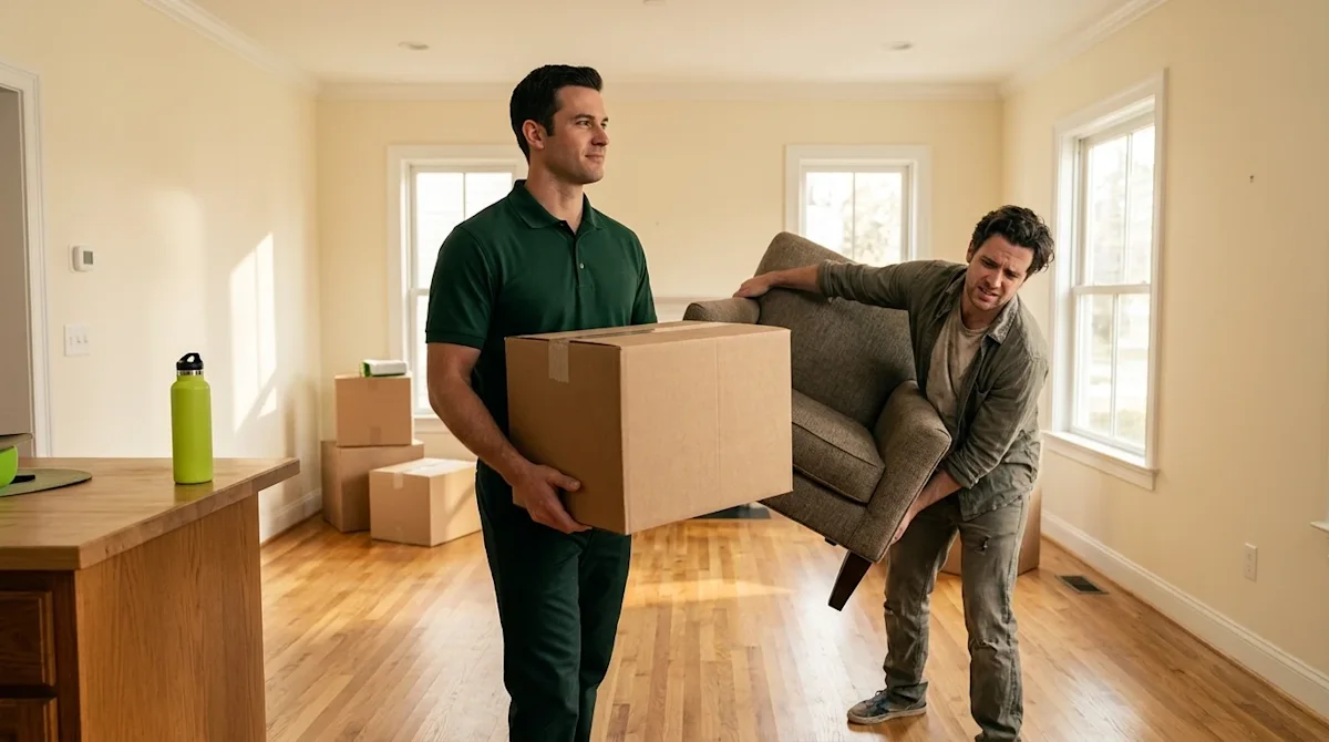 Clear, professional marketing lifestyle photography illustrating the concept of hiring professional movers versus using frien