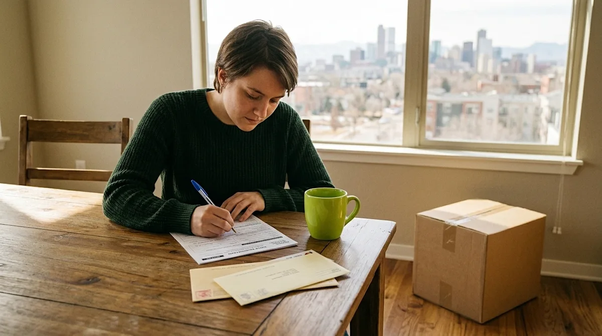 Candid lifestyle photography, 35mm film aesthetic, warm nostalgic lighting. A young adult sitting at a rustic wooden dining t