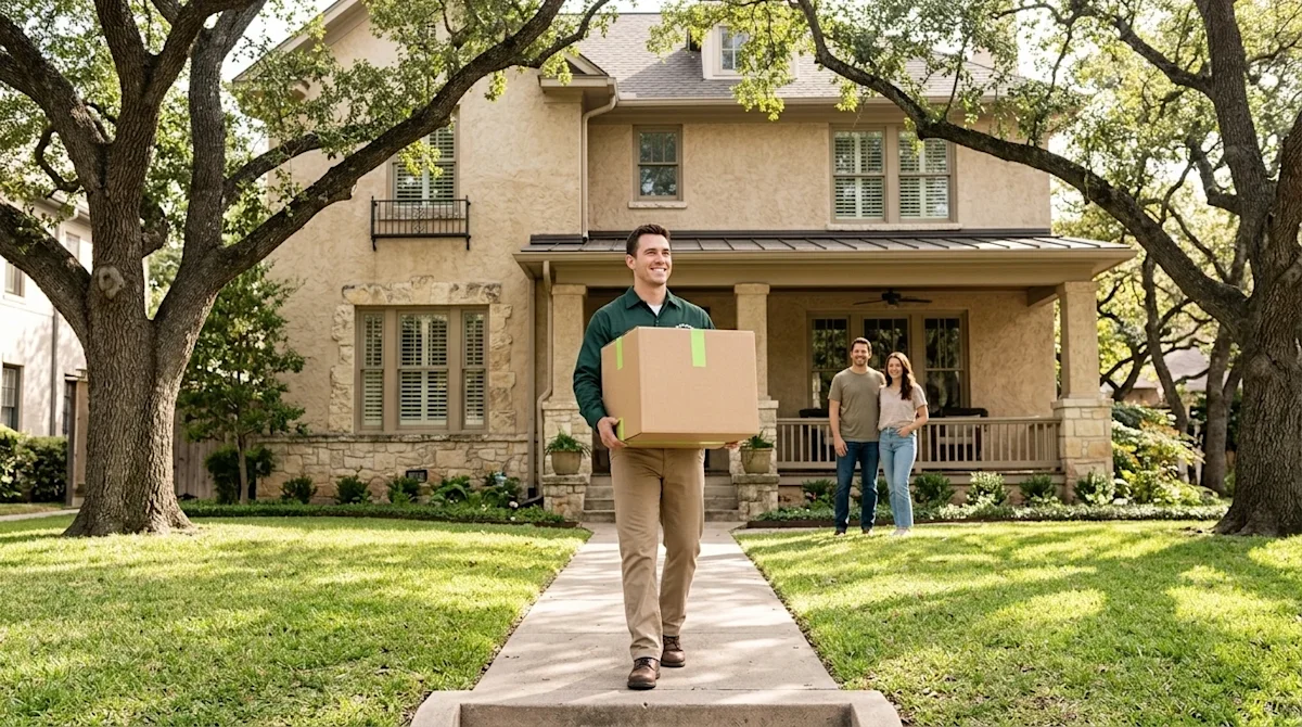 Clear, professional marketing photography of a stress-free residential move in the charming, upscale neighborhood of Alamo He