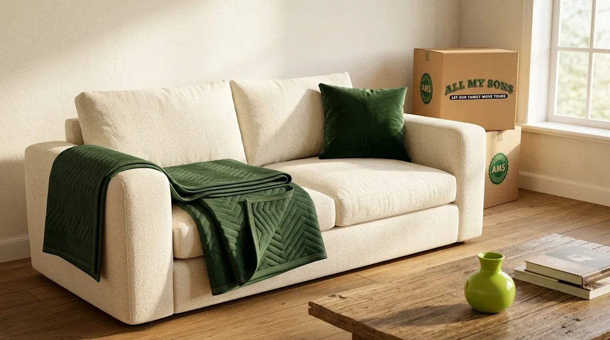 Clear, professional lifestyle marketing photography of a beautiful, highly comfortable, premium couch in a bright, sunlit liv