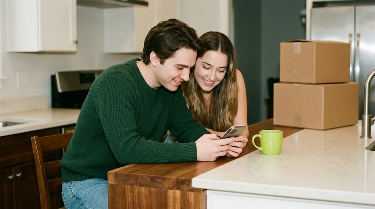 Authentic, candid lifestyle photography shot on 35mm film with a warm, slightly nostalgic aesthetic. A young couple sits toge