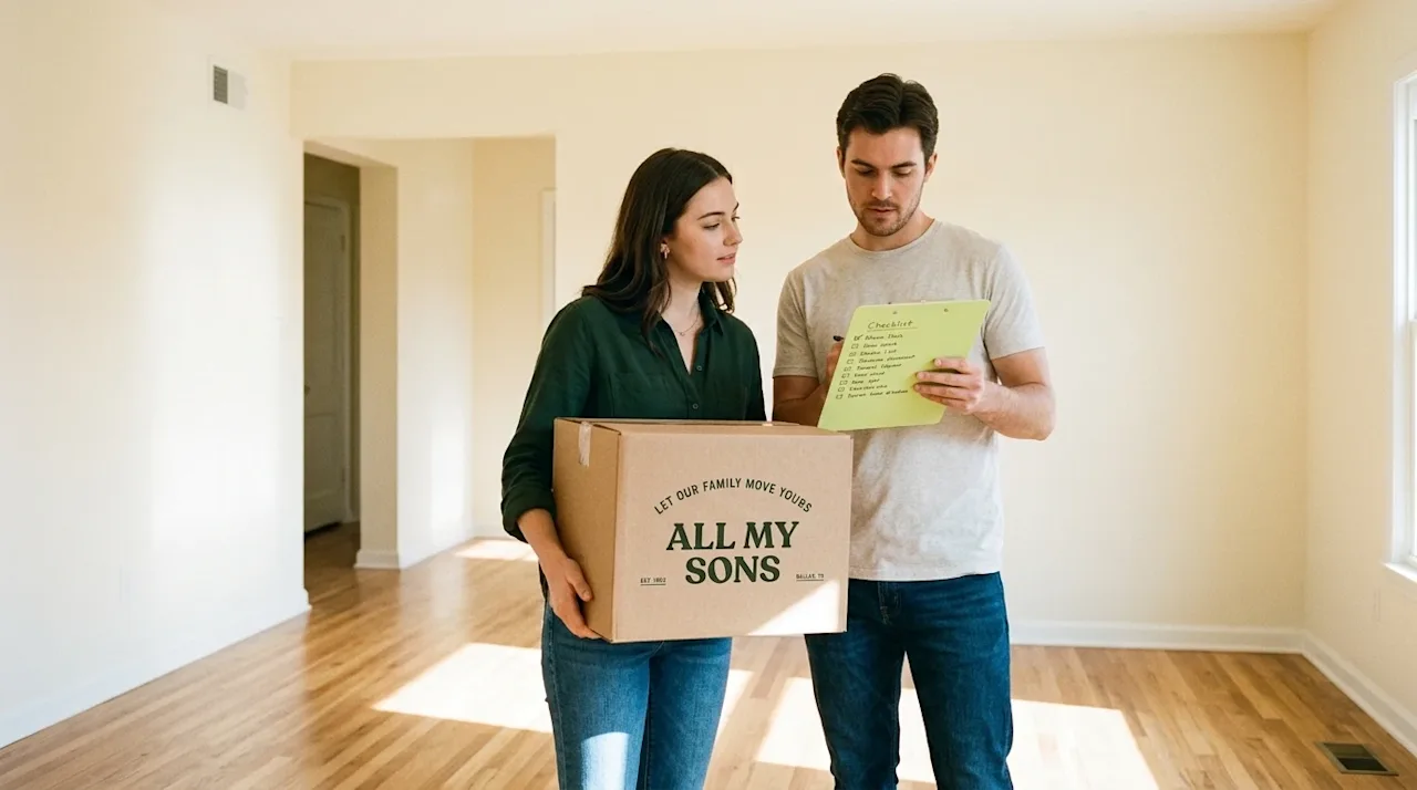Candid lifestyle photography of a young couple standing inside an empty, newly purchased home, planning and preparing before
