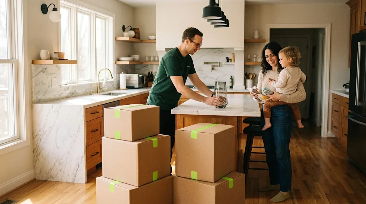 Candid lifestyle photography of a stylish, newly remodeled home interior showcasing current design trends, featuring an open-