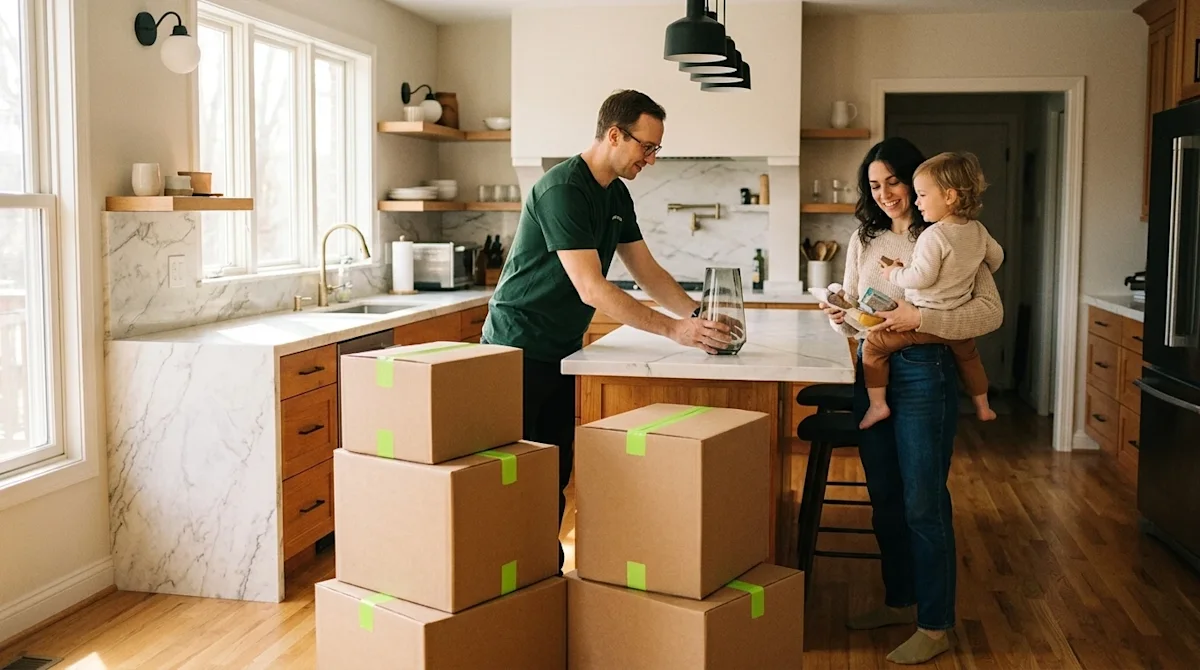 Candid lifestyle photography of a stylish, newly remodeled home interior showcasing current design trends, featuring an open-