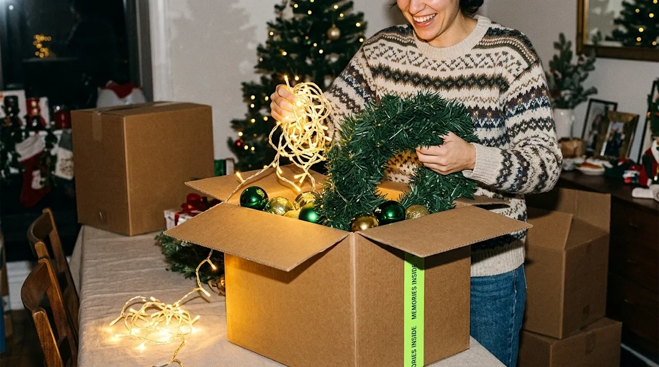 Candid lifestyle photography, 35mm retro film aesthetic, direct flash lighting, high contrast. A cozy home interior where mov