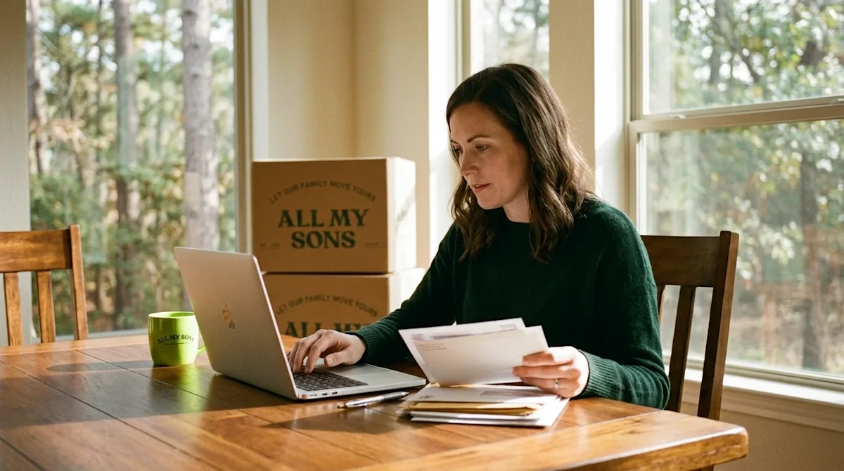 Candid lifestyle photography, 35mm film aesthetic with warm, slightly nostalgic color grading. A person sitting at a wooden d