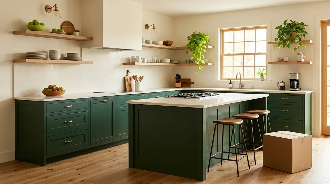 Editorial interior photography of a beautiful, trendy modern kitchen showcasing popular design styles. The color palette perf