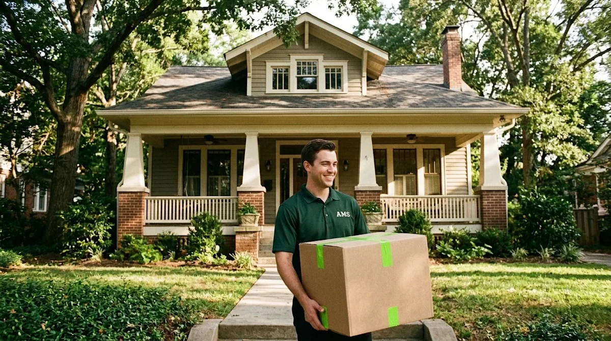 A warm, authentic lifestyle photograph of a classic historic home in an Atlanta neighborhood. The home is a beautiful histori