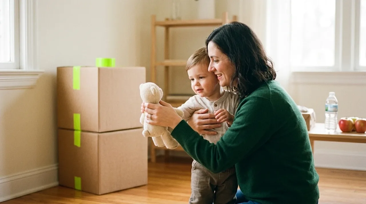 Professional lifestyle marketing photography, candid and authentic 35mm film aesthetic. A heartwarming scene of a mother gent