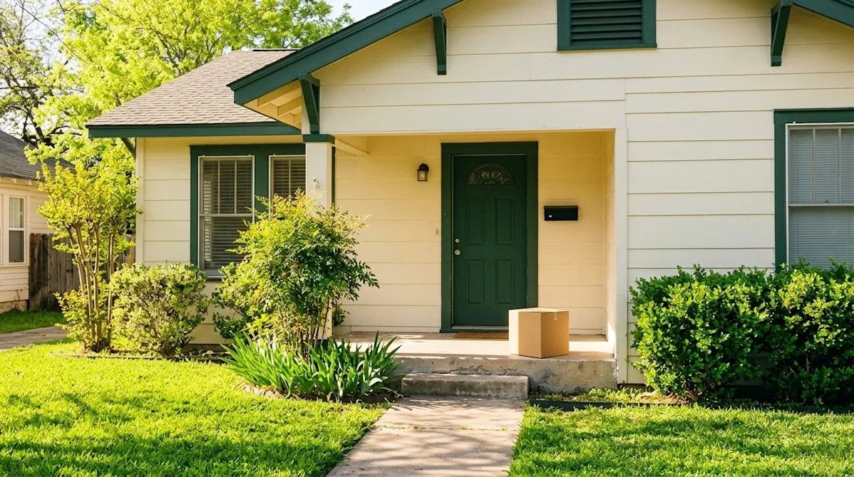 Clear and professional marketing photography of a welcoming residential home in San Antonio, Texas on a bright, sunny spring