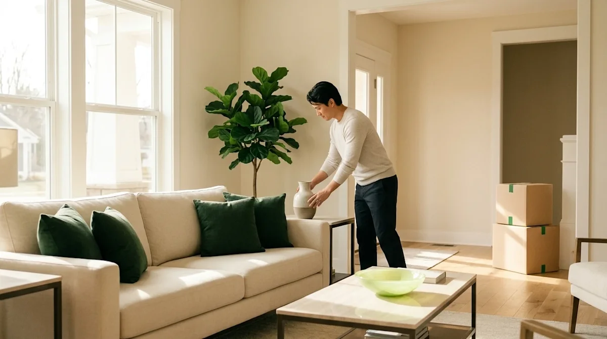 Professional marketing photography of a beautifully staged, bright, and inviting living room designed to showcase a home at i