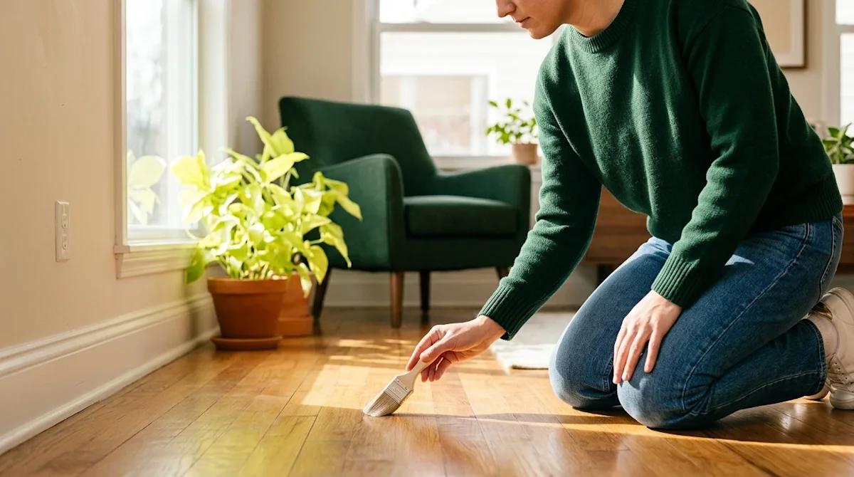 Clear, professional lifestyle marketing photography of a bright, inviting home interior being prepped for sale. The scene foc