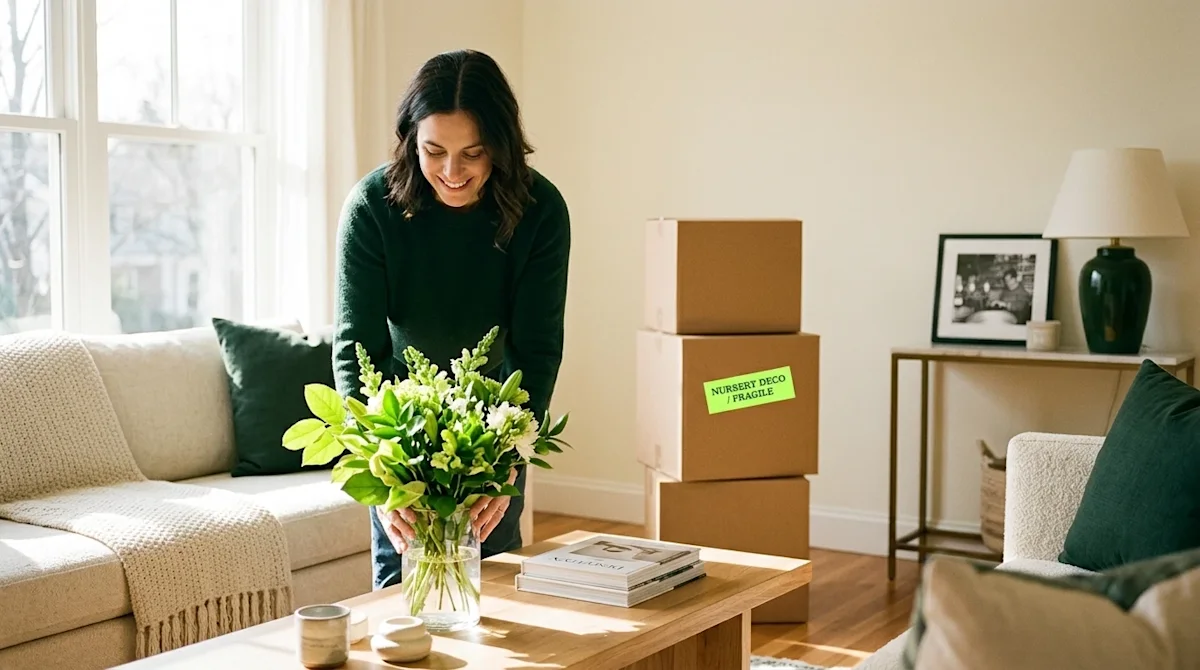 Candid lifestyle photography of a beautifully staged, bright, and welcoming living room prepared for an open house. A homeown