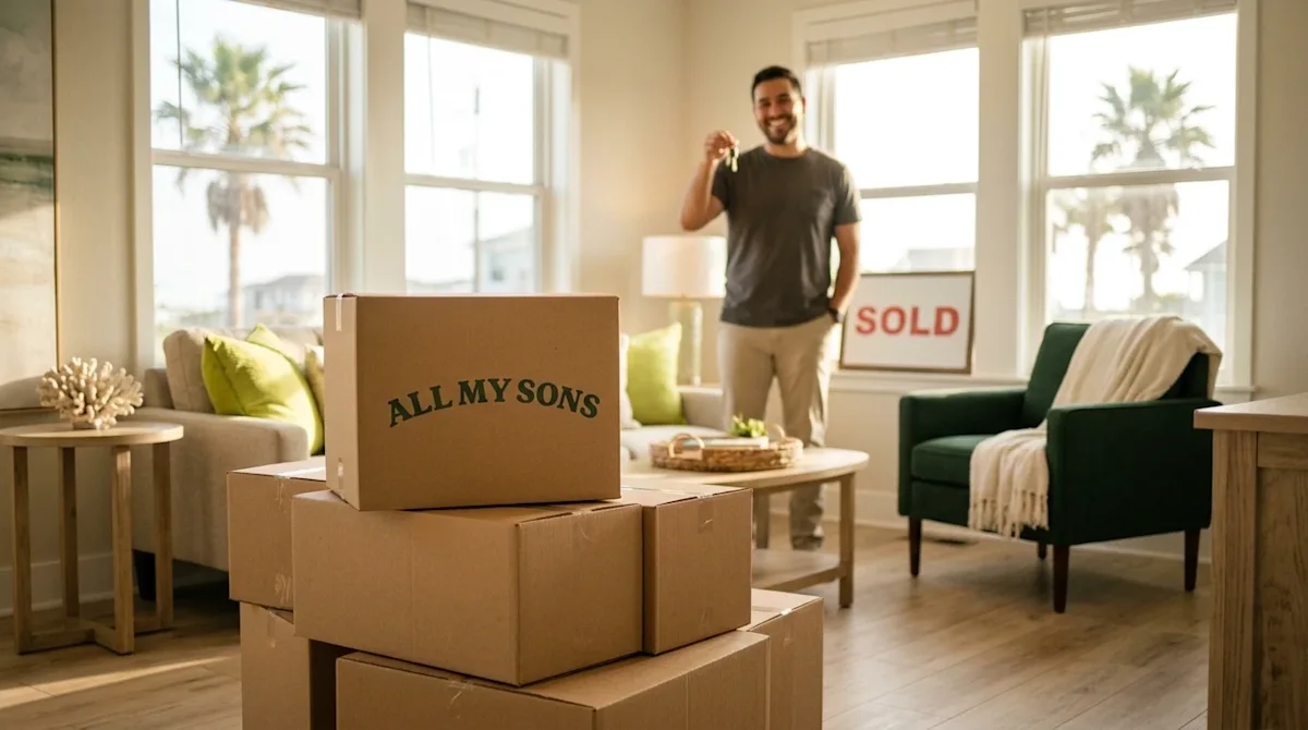 A bright inviting sunlit staged living room in a Corpus Christi coastal home photographed in a warm candid lifestyle photogra