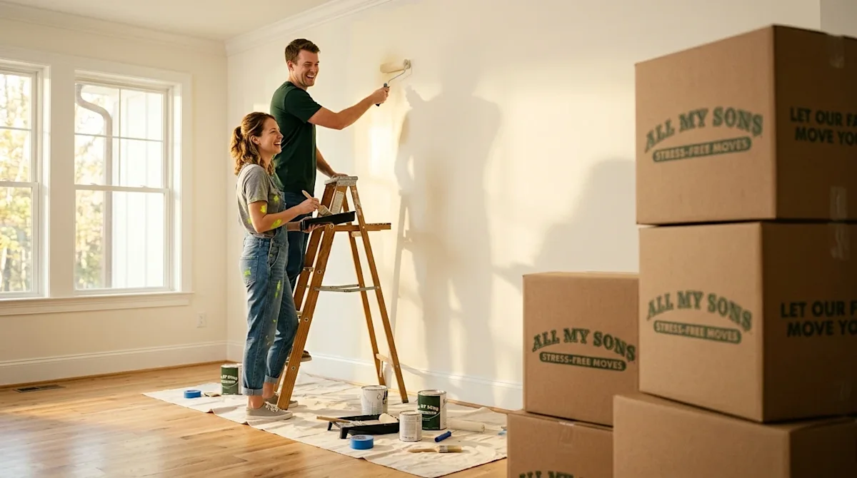 Authentic lifestyle photography of a smiling couple working on a DIY home improvement project to increase their home's value.