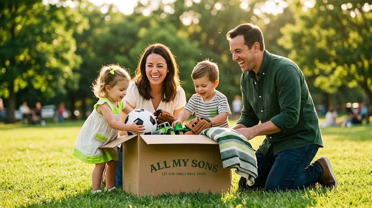Candid lifestyle photography of a joyful family having fun at a sunny outdoor park, representing kid-friendly activities. A m