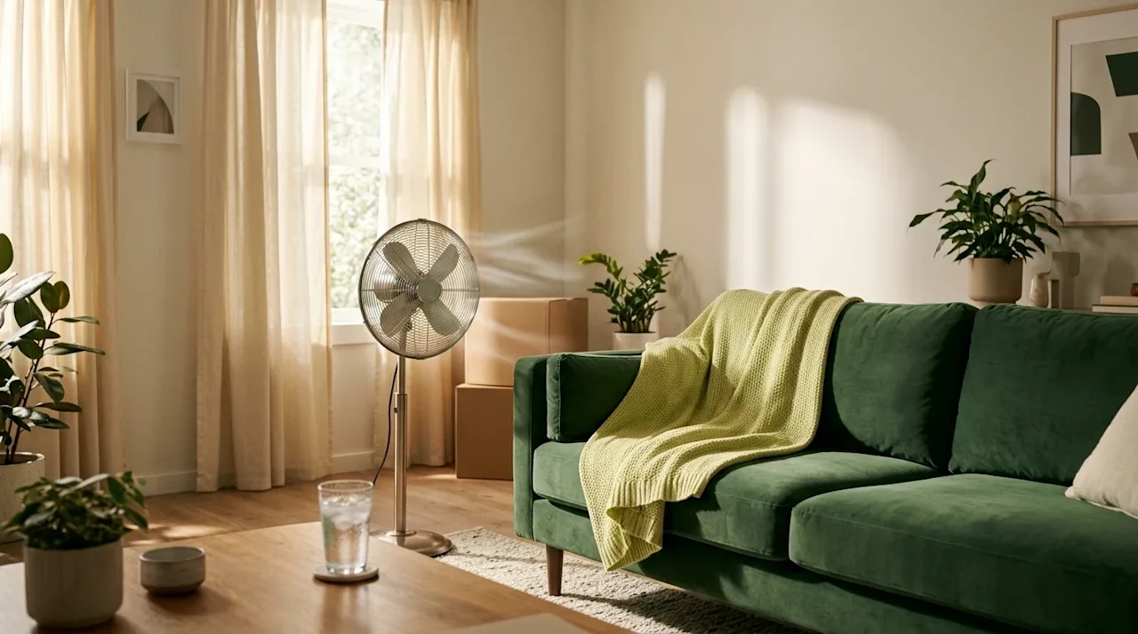 Clear and professional marketing photography of a bright, airy, and comfortable living room interior successfully staying coo