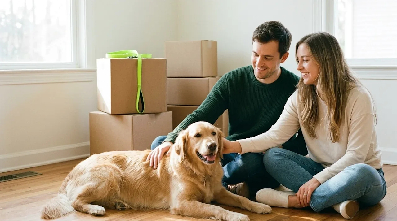 Candid 35mm film lifestyle photography of a happy couple sitting on the hardwood floor of their new brightly lit living room,
