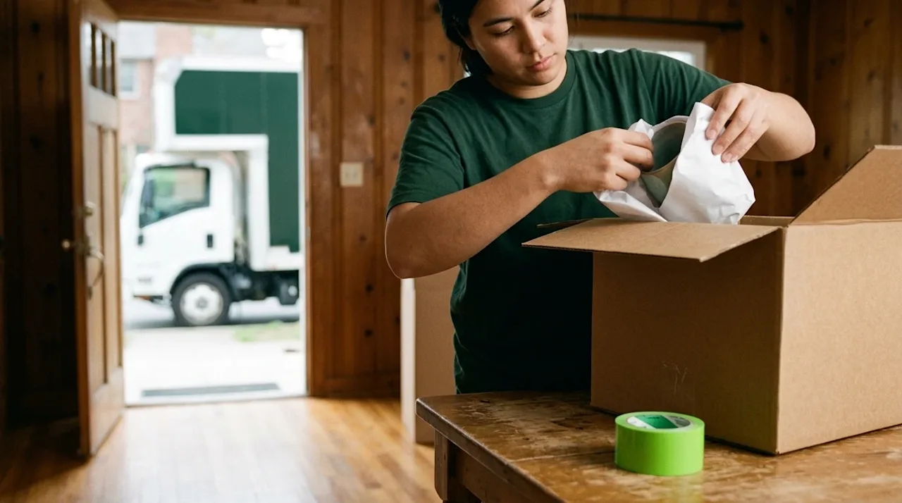 Candid lifestyle photography, 35mm film aesthetic, warm lighting. A close-up, eye-level shot inside a cozy, warmly lit home i