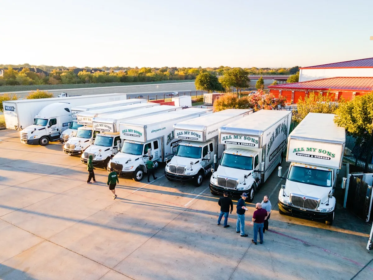 The All My Sons truck fleet prepares for a day of commercial moves.