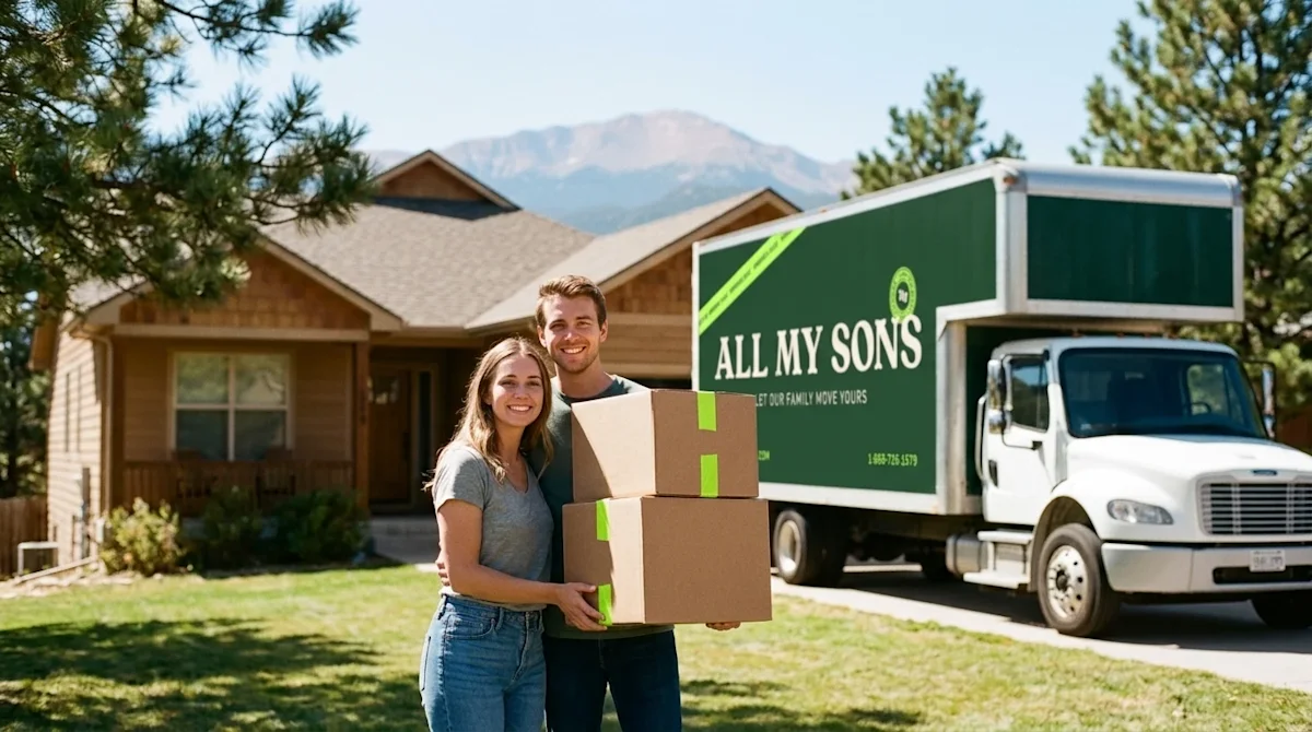 Candid 35mm film lifestyle photography of a happy couple standing on the sunny front lawn of a beautiful, welcoming suburban