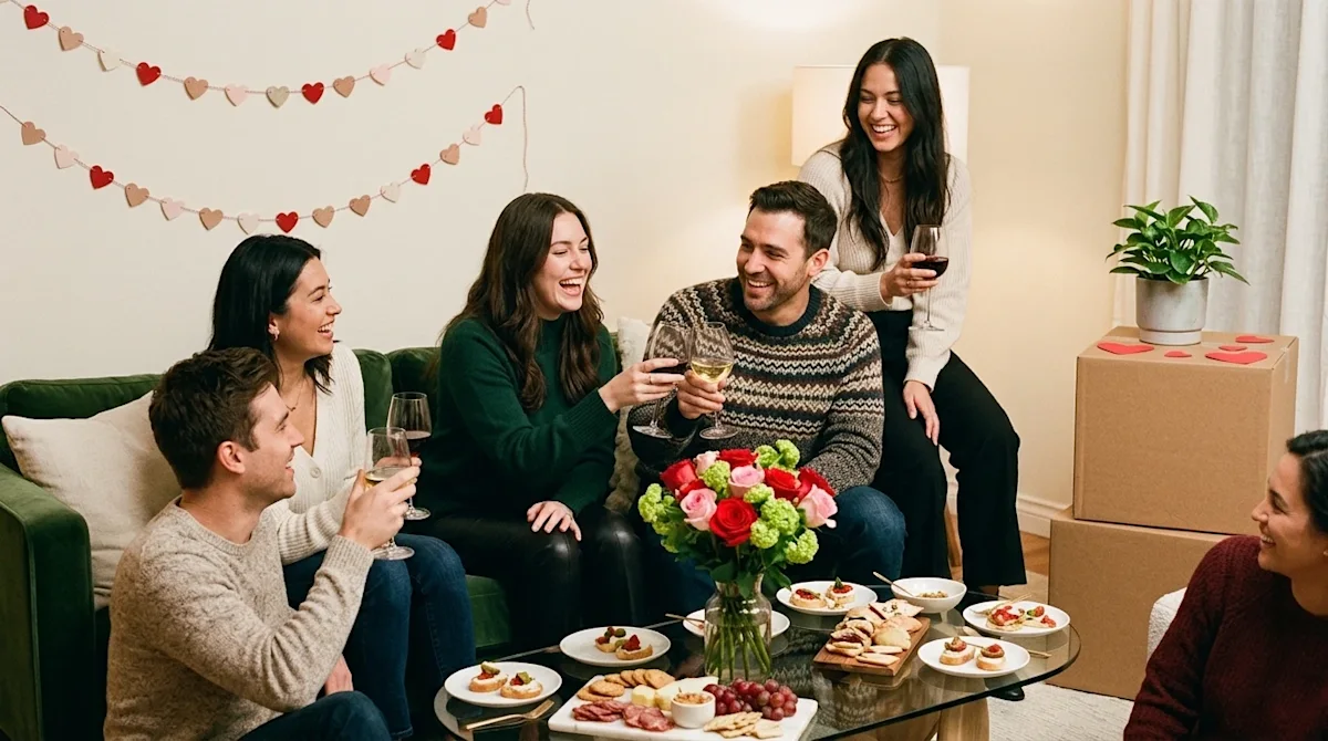 Professional lifestyle marketing photography, candid and authentic 35mm film aesthetic with warm lighting. A joyful group of