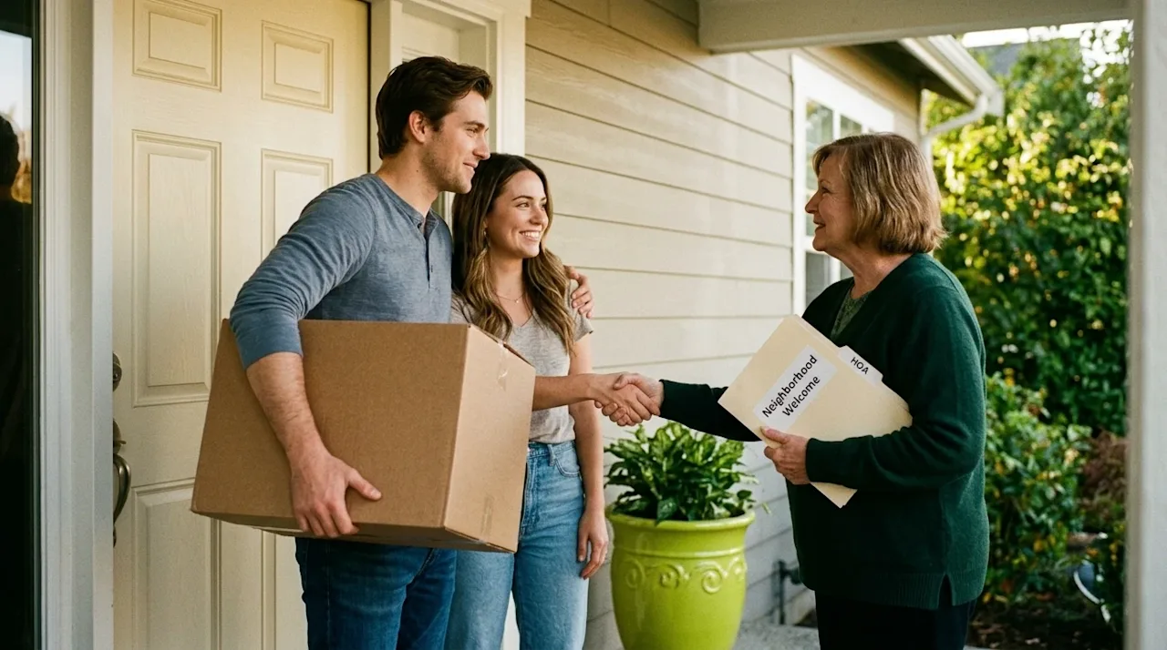 Authentic lifestyle photography, candid 35mm film aesthetic, warm nostalgic lighting. A friendly community interaction on the