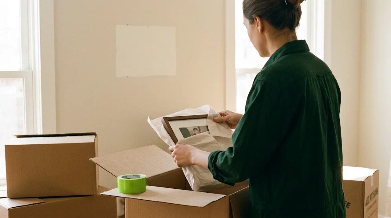 Candid, warm lifestyle photography shot on 35mm film with a slight vintage grain. A person wearing a deep forest green shirt