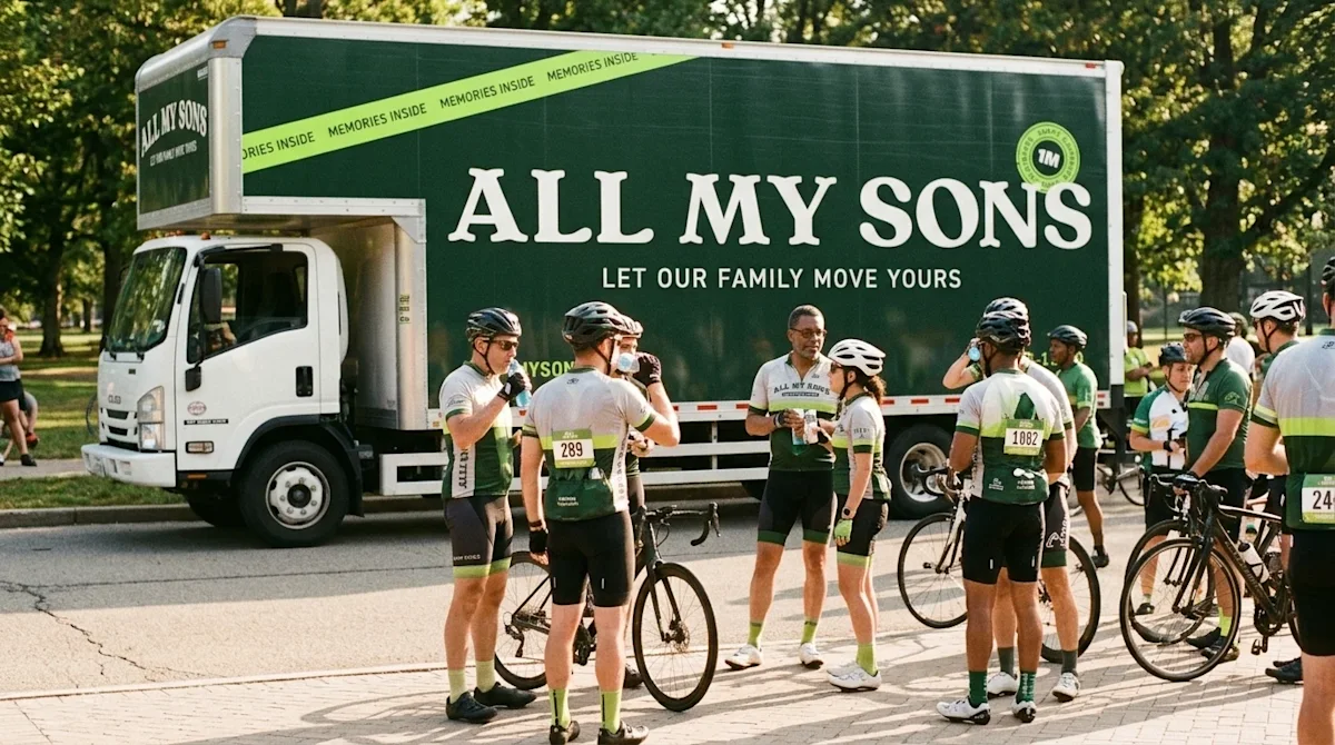 A candid, lifestyle documentary-style photograph of a sunny outdoor charity cycling event, the Bill Bone Saving Limbs Ride. I