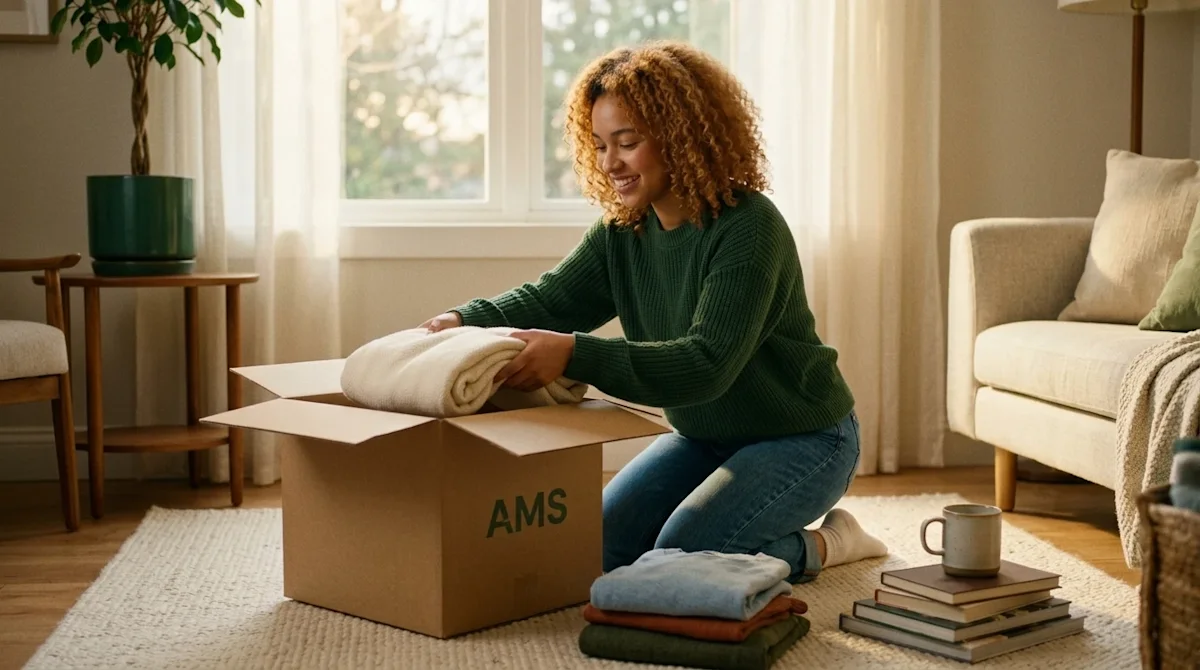 Cinematic lifestyle photography shot on 35mm film featuring a warm, slightly vintage aesthetic with natural film grain. A smi