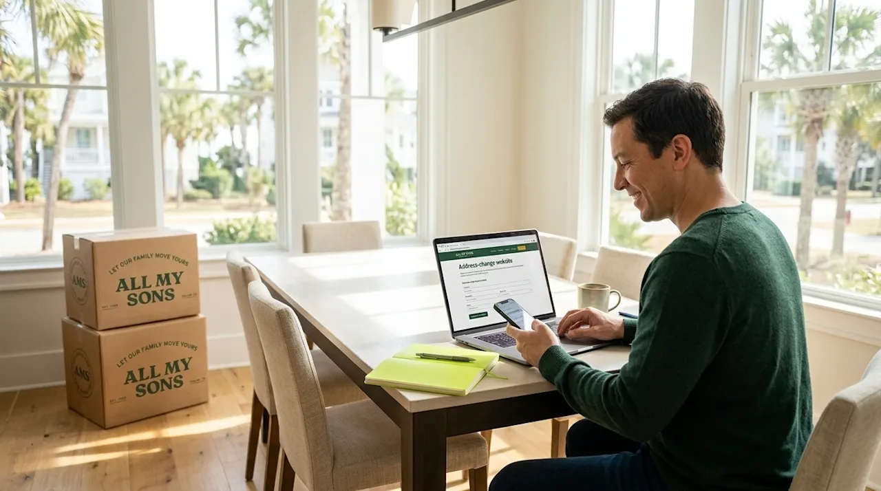 Professional marketing lifestyle photography of a person planning their coastal relocation. A smiling adult sitting at a well
