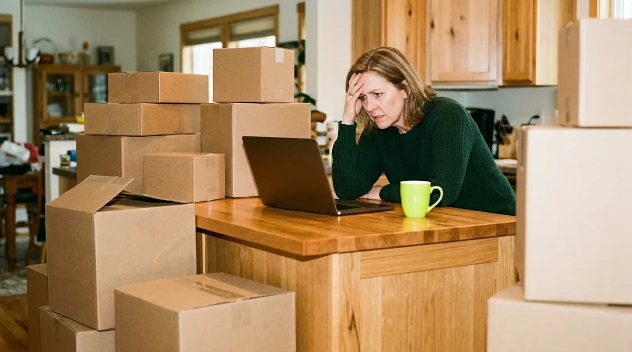 Candid lifestyle photography of a stressed person looking frustrated while looking at a laptop screen, representing the hassl