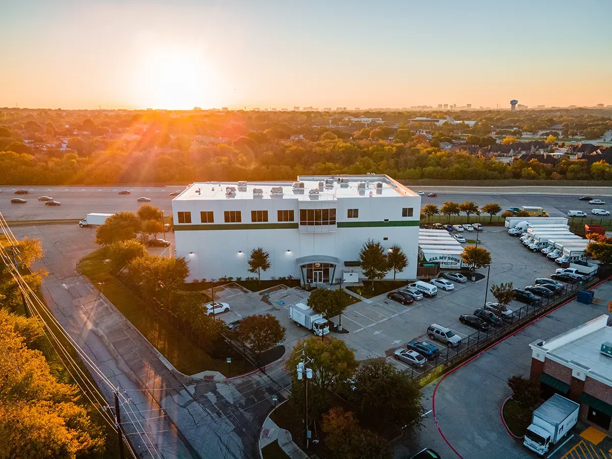 A new year's sunrise over the All My Sons Moving and Storage headquarters in Dallas, Texas.