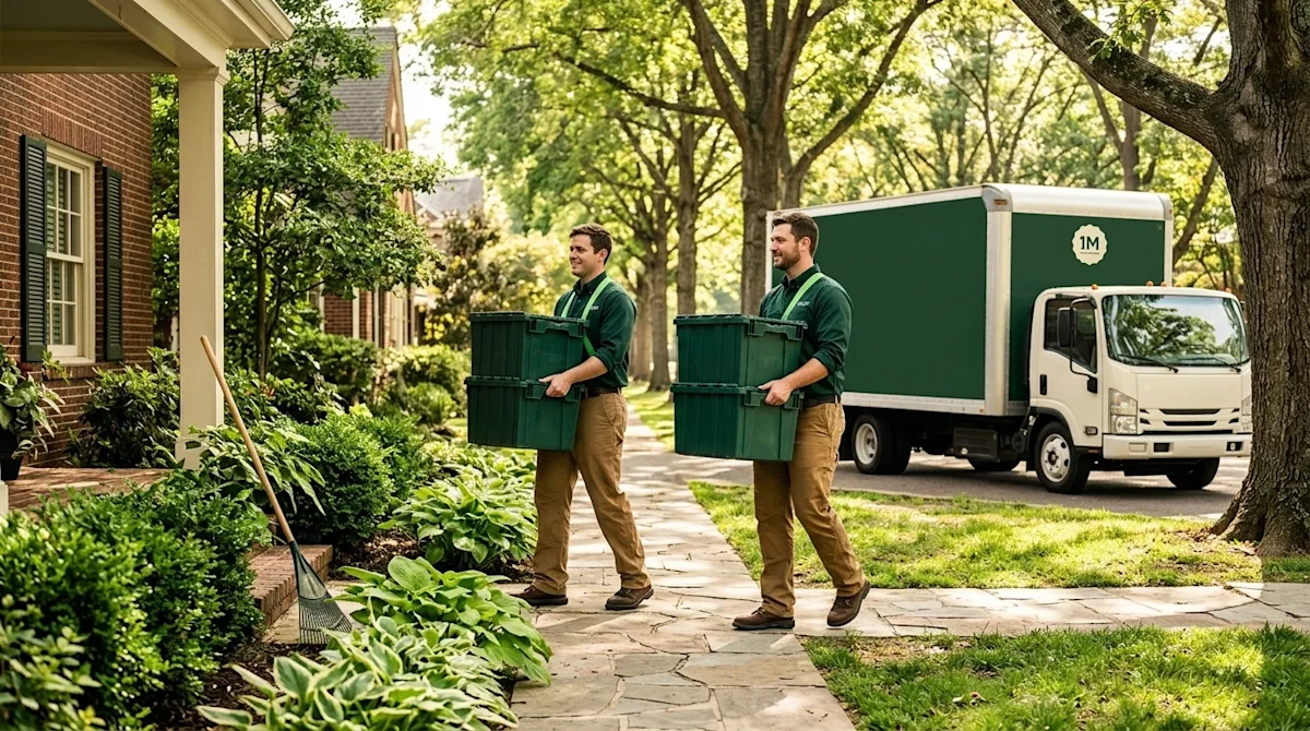 Professional lifestyle marketing photography of an eco-friendly residential move on a beautiful, sunlit tree-lined street in