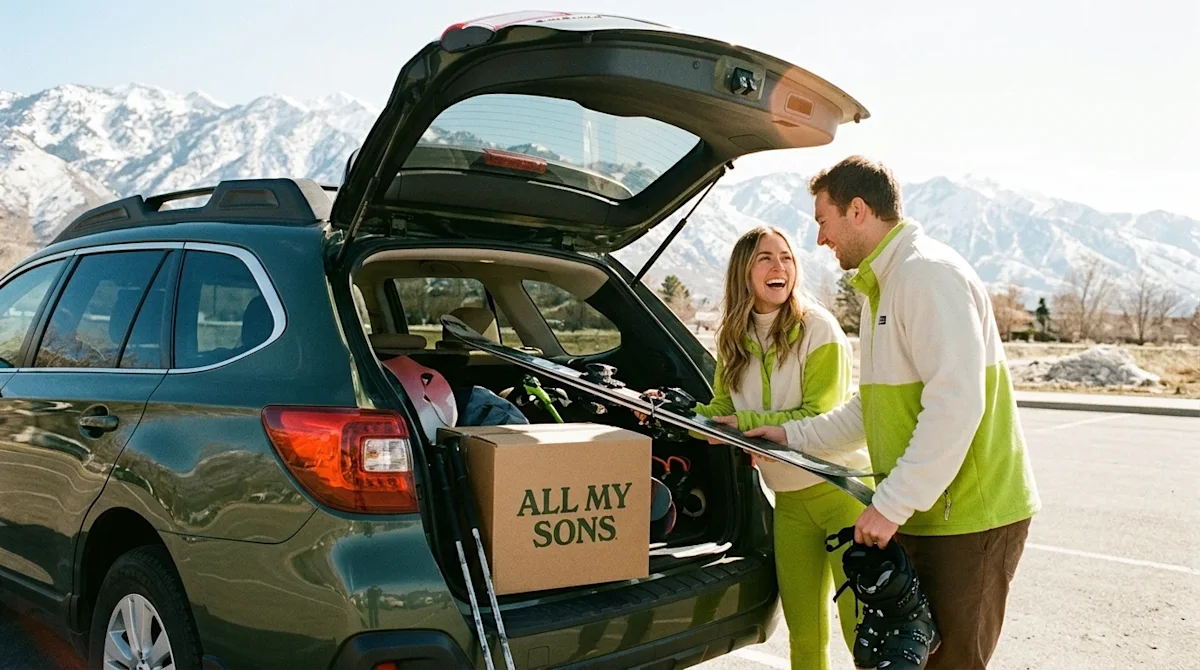 Candid lifestyle photography, shot on 35mm film with warm, slightly nostalgic tones and natural film grain. A happy couple is