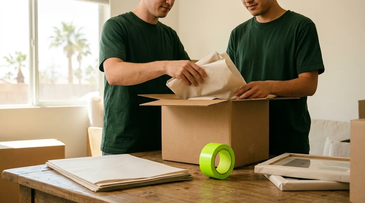 Professional marketing photography, clear and borderless. A lifestyle shot of an organized, stress-free packing process for a