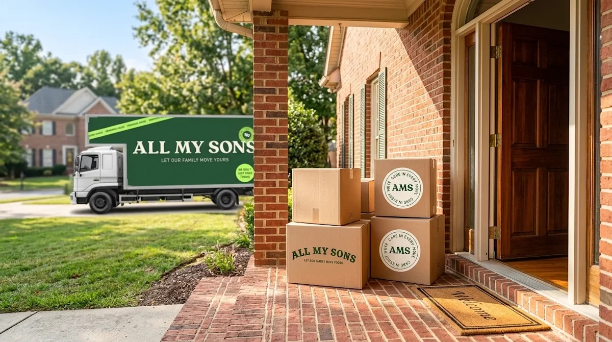 A warm and inviting commercial photograph of a beautiful suburban home with its front door wide open, symbolizing a welcoming