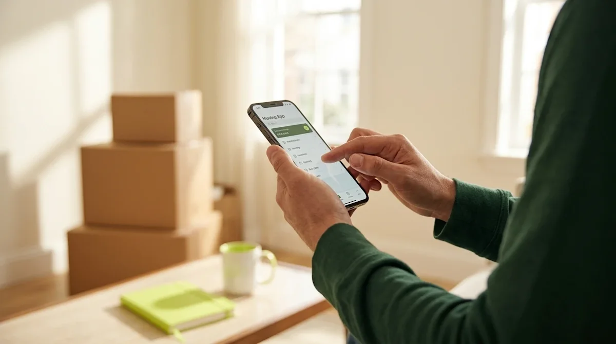 A photorealistic lifestyle photograph of a person's hands holding and interacting with a modern smartphone, representing the