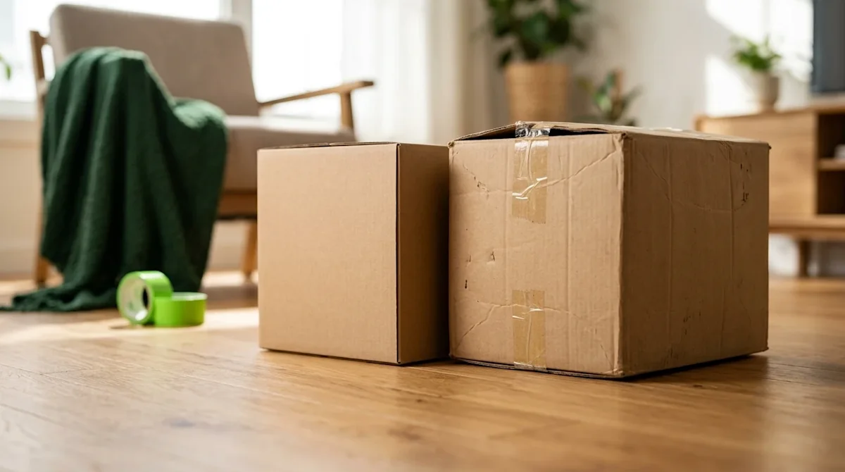 Professional marketing photography, a high-quality lifestyle shot showing a visual comparison between a new and an old moving