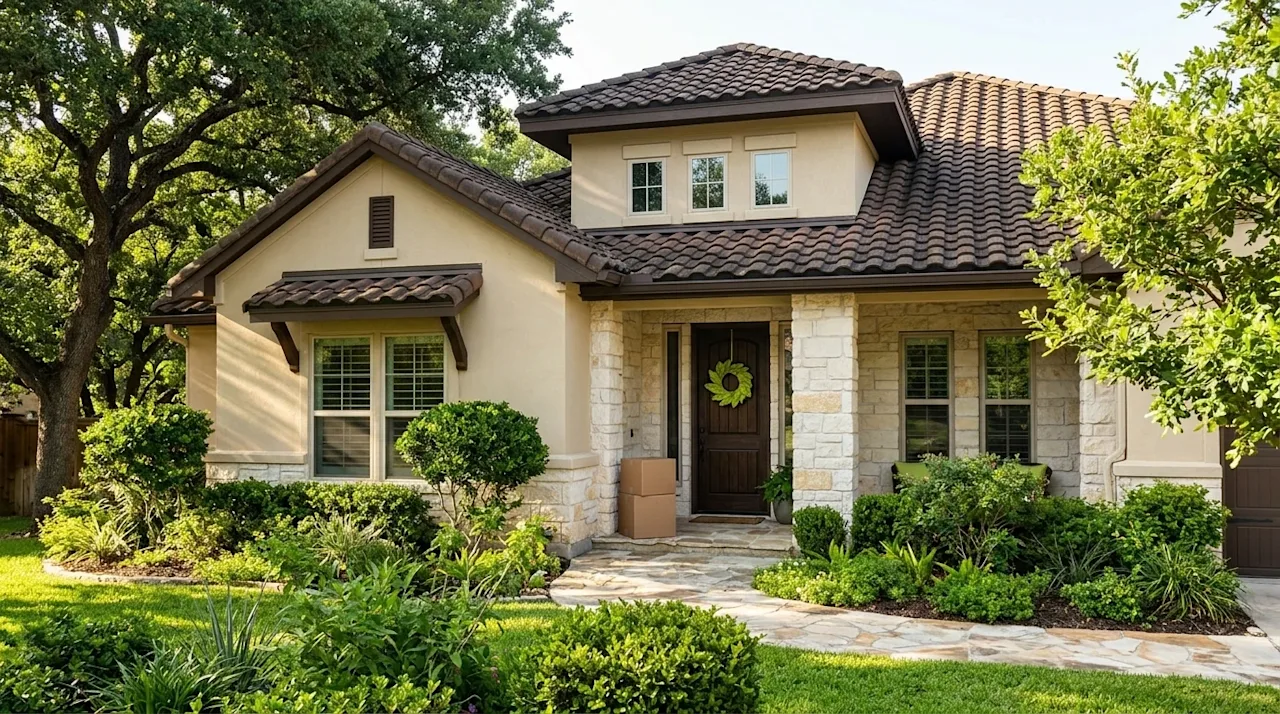 Professional marketing photography of a beautiful, welcoming residential home in San Antonio, Texas, featuring classic local