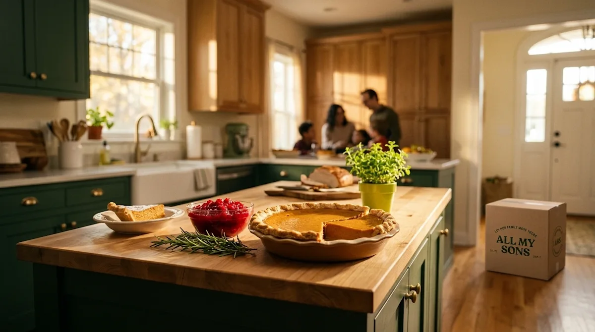 Professional interior marketing photography of a warm, inviting home beautifully staged for a holiday open house. On a natura