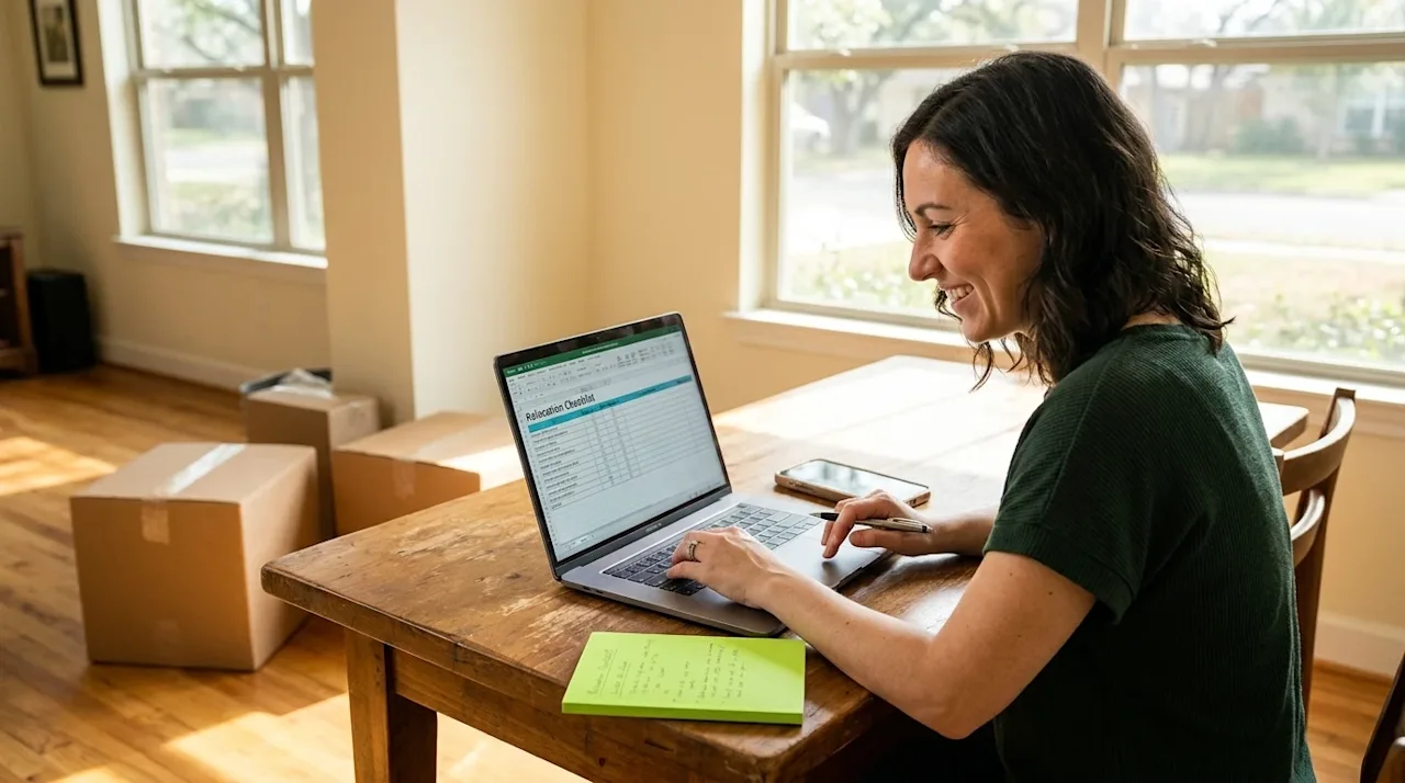 A clear, professional marketing lifestyle photograph of an individual sitting at a wooden dining table in a bright, sunlit ho