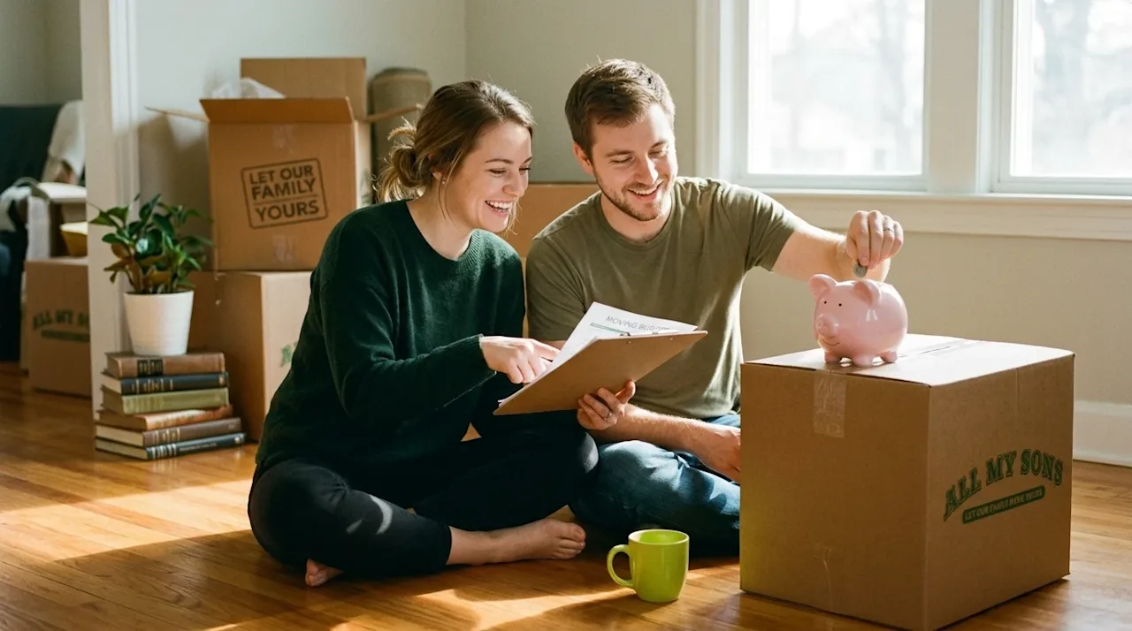 Authentic candid lifestyle photography of a cheerful young couple sitting on the warm hardwood floor of their home, happily d