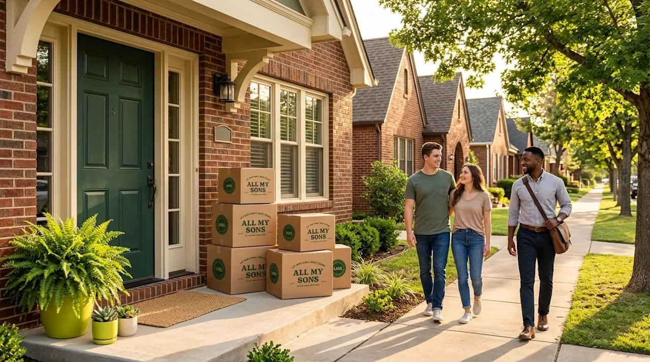 Professional marketing photography of a beautiful, welcoming residential neighborhood in Oklahoma City, appealing to both fam