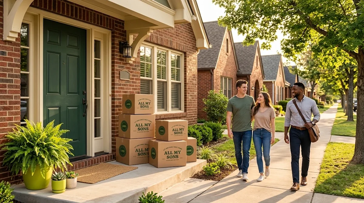 Professional marketing photography of a beautiful, welcoming residential neighborhood in Oklahoma City, appealing to both fam