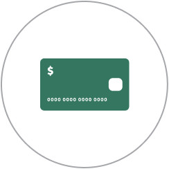 Green credit card in a circle