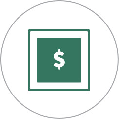 Green box with a dollar sign in the center