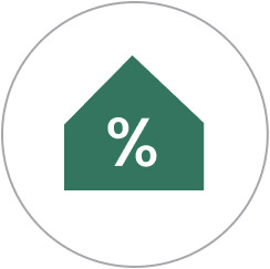 A green house with a percent sign in the middle