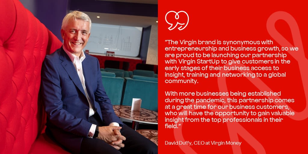 David Duffy, CEO of Virgin Money, next to a quote about Virgin and entrepreneurship