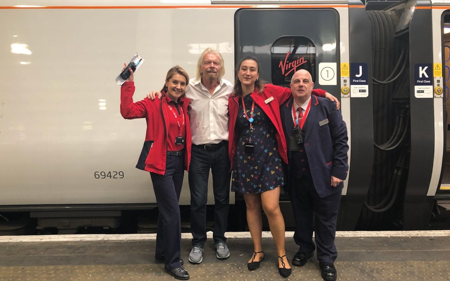 Richard Branson with the Virgin Trains team